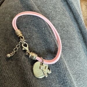 Pink Double-Strand Charm Bracelet with Initial Accent